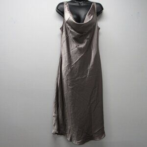 Vtg 90s Private Luxuries Shiny Satin Draped Neck Midi Slip Dress Nightgown Sz S